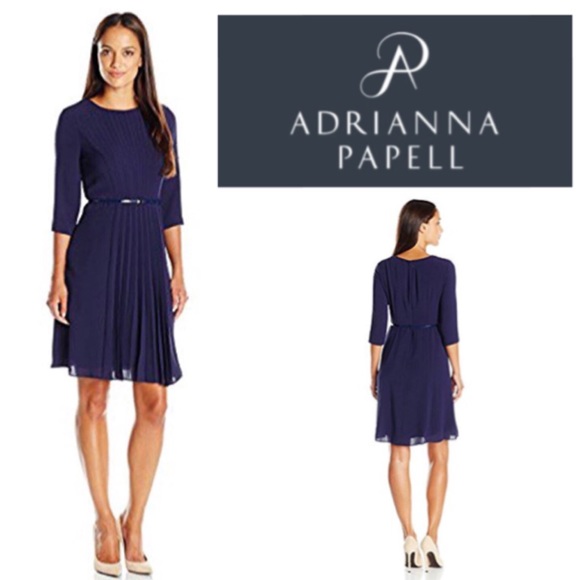 Adrianna Papell Dresses & Skirts - Adrianna Papell, Pleated Front Crepe Blue Dress
